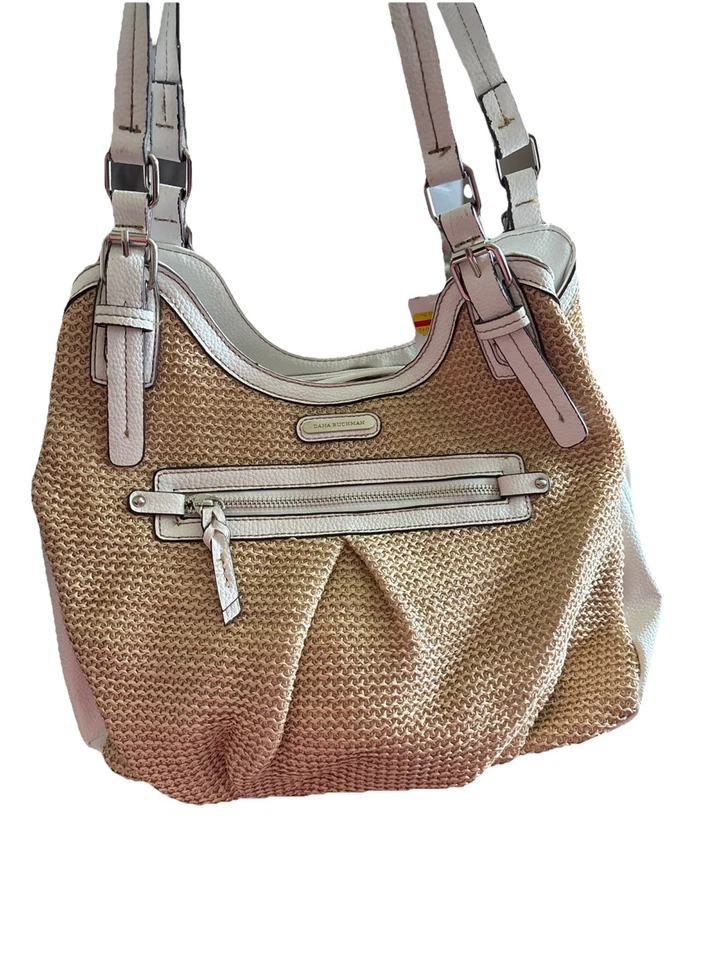 Bolso Cartera Grande Dana Buchman Amarillo Guijarro Imitación Cuero y Paja Dos Asas Nuevo con Etiquetas Foto 1 de 4