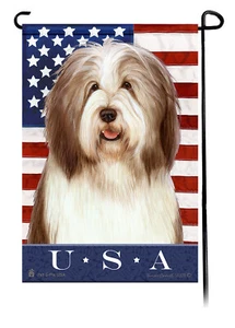 Patriotic USA Garden Flag - Dark Liver and White Bearded Collie 012C - Picture 1 of 1