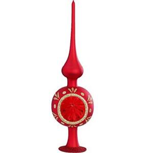 Inge Glas Drops Reflections Red Matte German Glass Christmas Tree Topper 9.9 In