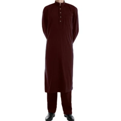 Hombres Musulmanes Bata Pantalones Estilo Saudí Islámico Kaftan Árabe Ropa Dishdasha Informal Foto 1 de 4