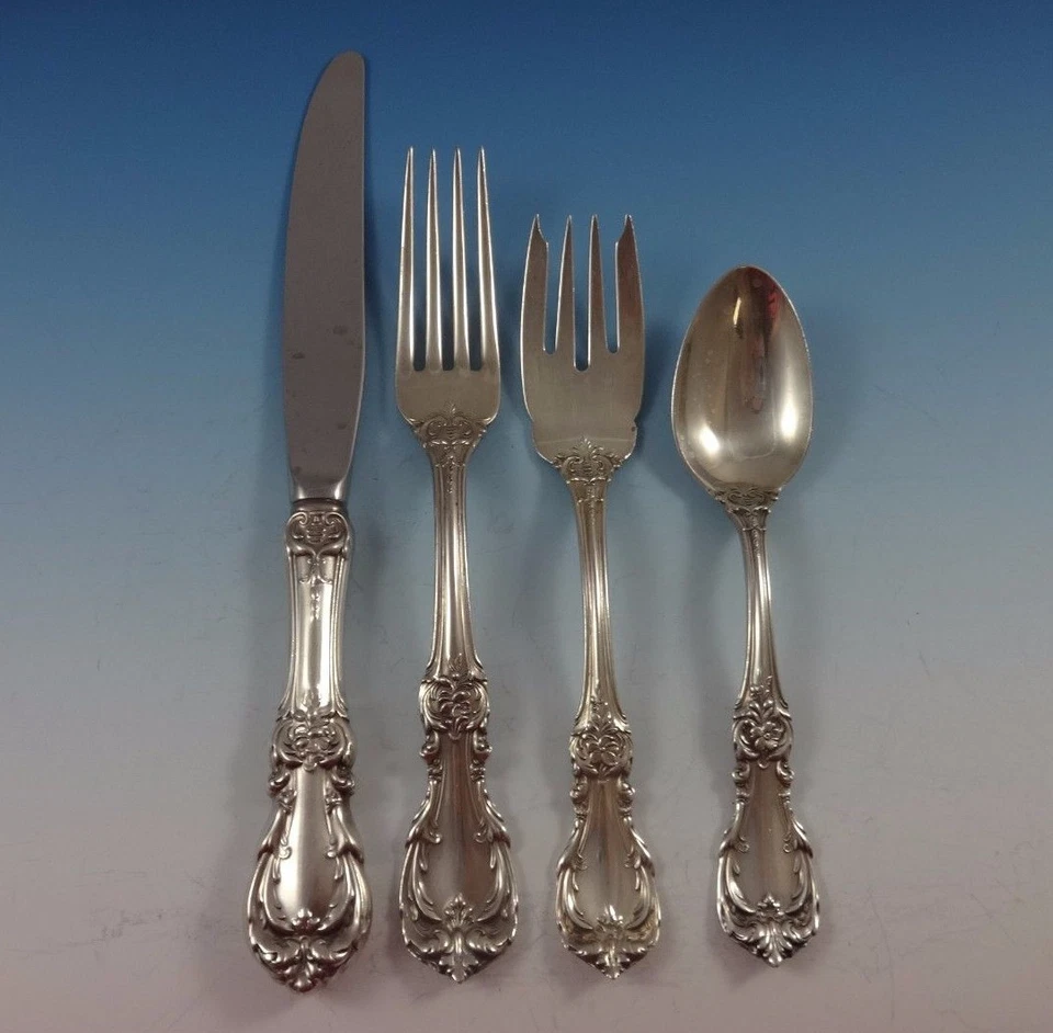 Conjunto de Talheres de Prata Esterlina Burgundy by Reed & Barton Para 8 Serviço 33 Peças - Imagem 1 de 4