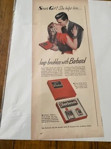 Vintage 1947 Barbasol crema da barba ragazza intelligente coppia baci pubblicità - Foto 1 di 1