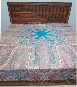 Cashmere bedspread Kashmiri Jamawar Bedcover couvertures antique paisleys design - Picture 1 of 8