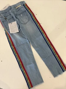 NWT 10 Stella McCartney Kids Girl Rainbow Denim Jeans Pants Ankle Crop Adj Waist - Picture 1 of 9