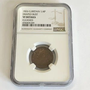 NGC Graded 1826 Great Britain Farthing 1/4p VF Details Cleaned Very Fine - Picture 1 of 4