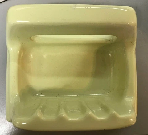 VTG Mid Century Bathroom Porcelain seafoam Green Soap Dish 6.5x5 Glossy NOS Cover