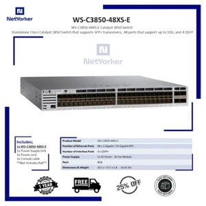Cisco Catalyst WS-C3850-48XS-E 3850 48 Port 10G Fiber Switch - Same Day Shipping - Picture 1 of 2