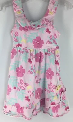 Vestido para niña 3T LE TOP sin mangas AQUA PINK MORADO Floral Mariposa Jersey Foto 1 de 4