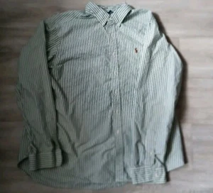 Polo Ralph Lauren camicia uomo 2XL verde a righe con bottoni manica lunga pony - Foto 1 di 12