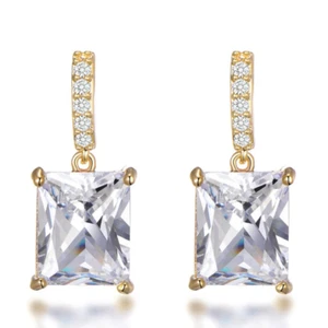 Solitaire Drop Earring 1.9ct Radiant Cut Lab-Created Moissanite Gold Plated - Picture 1 of 5