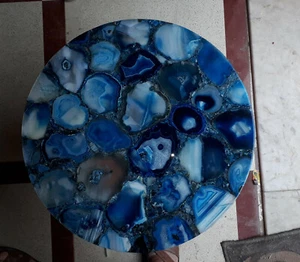 18'' Marble Table Top Dining Coffee Center Blue Agate Inlay Work Handmade - Picture 1 of 4
