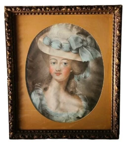 Antikes Pastell Gemälde Marie Antoinette Frau gerahmt - Bild 1 von 9