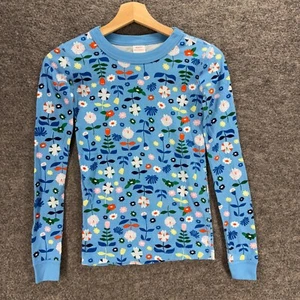 Hanna Andersson Pajama Top Girls 12 Blue Floral Crew Neck Long Sleeve Cotton - Picture 1 of 6