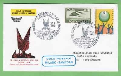 Milan Coira Samedan 1979 1st postal flight Italy Switzerland first flight cover - Image 1 of 3