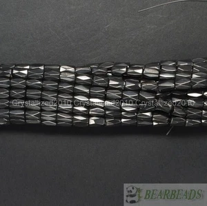 100Pcs Natural Magnetic Jet Hematite Gemstone Faceted Tube Spacer Beads 5x8mm - Picture 1 of 6