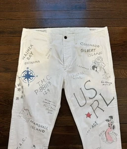 Polo Ralph Lauren Hose Herren 36 weiß AOP GI Surplus Grafik Newport Chino 36x30 - Bild 1 von 13