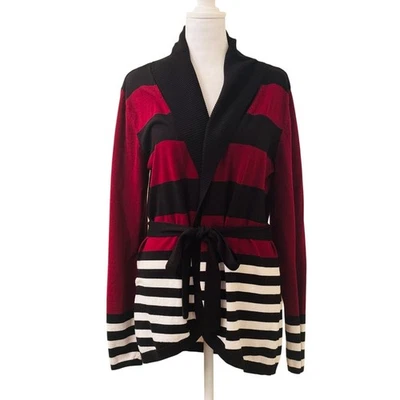 Suéter Allison Brittney Rojo Negro Blanco Manga Larga Rayas Cinturón Talla XL Foto 1 de 4