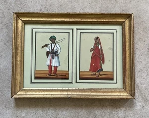 Old Framed Pair of Indian Company School Miniature Paintings c1830 Man and Woman - Picture 1 of 2