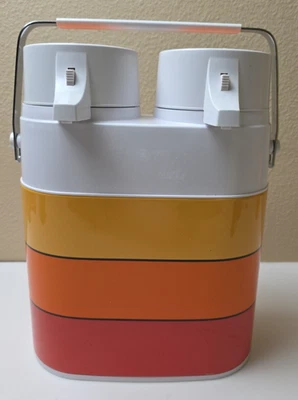 Termo de vacío doble olla de aire frío caliente pavo real de colección años 70 bomba arco iris naranja Foto 1 de 4