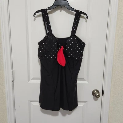 Купальник женский Malibu 22W черный в горошек ретро вырезка рокабилли - Изображение 1 из 4