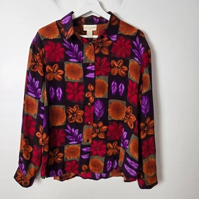 Blusa para mujer Christie & Jill talla 18 retazos floral 100 % seda manga larga Foto 1 de 4