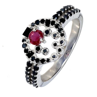 925 Sterling Silver Ring Round Ruby 3.5mm Black Spinel Gemstone Jewelry Size 7 - Image 1 of 4