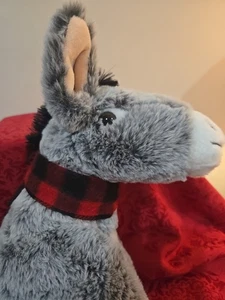 Plush Gray Donkey With Christmas Scarf - Picture 1 of 4