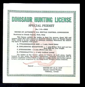 Dinosaur Hunting Licence Utah Special Permit Ephemera - Picture 1 of 2