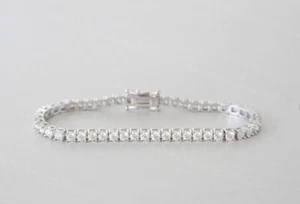 3 MM Round Cut 14K White Gold Plated 6 Ct Moissanite Tennis Bracelet 7" Long - Picture 1 of 7