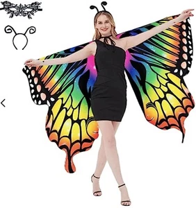 maxToonrain Womens Gradient Rainbow Butterfly Wings Fancy Dress - Picture 1 of 4