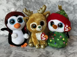 Ty Beanie Boos. Lot of 3 Holiday Plush - Glitzy, Garland, Gale -6" Tagged, Used - Foto 1 di 24
