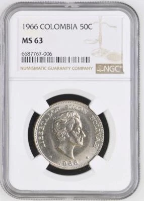 Colombia 50 Centavos 1966 NGC MS 63 - Image 1 of 2