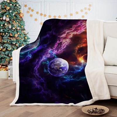 WONGS BEDDING Galaxy Soft Warm Blanket Throw Sofa Faux Fur Fleece Blanket Single Double Size