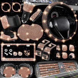 27PCS Bling Car Accessories Set for Women, 15 Inch Reinestone Champagne Gold - Picture 1 of 6