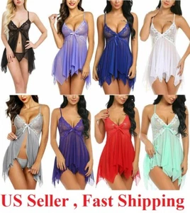 Sexy, Lingerie-Women-Silk-Lace-Robe-Dress-Babydoll--Nightgown-Sleepwear pajamas - Picture 1 of 9