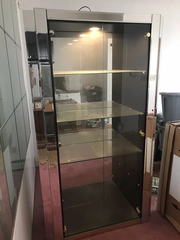 PICK UP ONLY!! GLASS SHELVES DOORS MIRRORED LIGHTED MODERN CURIO DISPLAY CABINET Cover