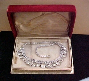 Antiguo Collar Vintage Impresionante Art Deco Transparente Estrás Joyas Vidrio Caja Antigua - Imagen 1 de 14