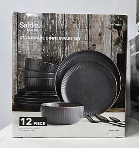 NEW Safdie & Co. 12-piece Stoneware Dinnerware Set Dark Gray - Picture 1 of 8