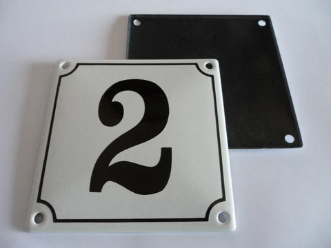 Old German White Enamel Porcelain Metal House Door Number Street Sign / Plate 2 Cover