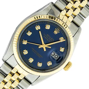 Rolex DateJust 36 Blue Diamond Dial Steel and 18k Yellow Gold Fluted Bezel Watch - Picture 1 of 12