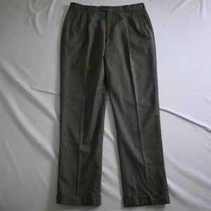 Vtg Austin Reed 36x34 Brown Houndstooth Flannel Wool Pleated High Waist Pants - Picture 1 of 9