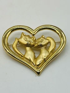 Vintage Danecraft Cats In Love Anstecknadel Brosche Valentinstag Herz Kätzchen goldfarben - Bild 1 von 5