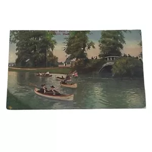 Postkarte Brücke Belle Isle Detroit Michigan Kanus Boote um 1910 Vintage B31 - Bild 1 von 2