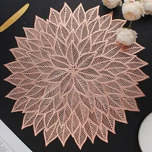 Placemats Set of 4 Round Hollow Out Flowers Place Mats for Dining Table Press... - Picture 1 of 7