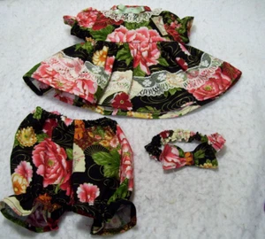 FLOWERS ON BLACK DRESS, HEADBAND, & PANTIES --FITS 16" CP DOLLS - Picture 1 of 2