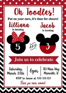 Mickey and Minnie, Mickey, Minnie, Twins, Siblings, Birthday Party Invitation - Picture 1 of 1