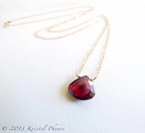 Garnet necklace - natural gemstone solitaire in 14/20 KGF yellow or rose gold - Picture 1 of 2