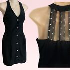 Vintage 90s Y2k Glam Goth Black Mini Plunge Formal Halter Party Dress Xs Flawed