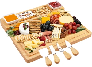 Large Charcuterie/Cheese Boards and Set Bamboo Wine Meat Cheese Tray Platter - Picture 1 of 12