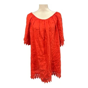 Top Puro Lino para mujer 1X rojo lino fuera del hombro crochet ribete Lagenlook playero - Imagen 1 de 9